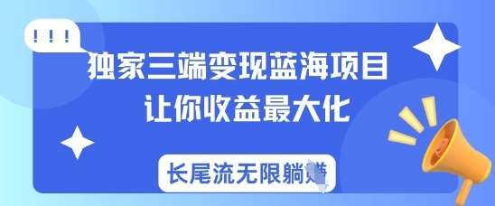 独家三端变现蓝海项目，让你收益最大化，长尾流无限躺挣-宇文网创