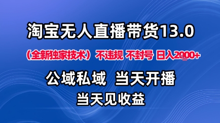 淘宝无人直播13.0，公域私域技术，不封号，不违规布局下半年旺季赛道，日入1K+（独家技术）【揭秘】-宇文网创