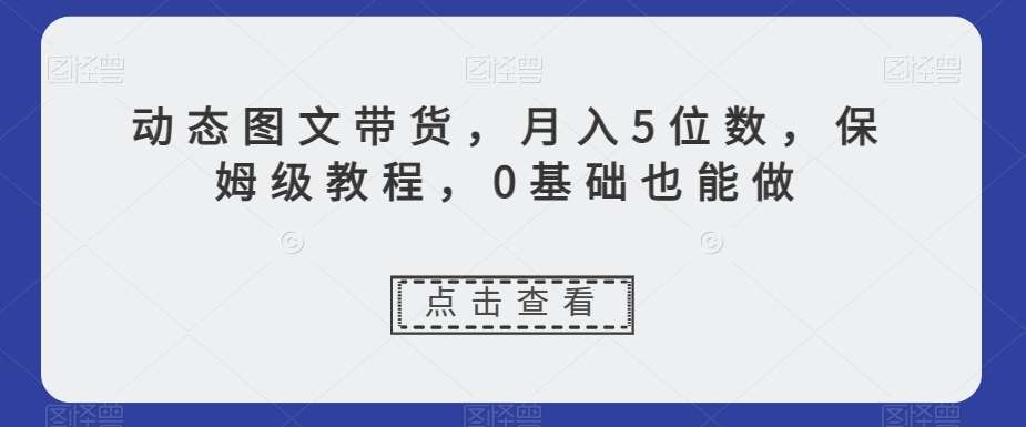 动态图文带货，月入5位数，保姆级教程，0基础也能做【揭秘】-宇文网创