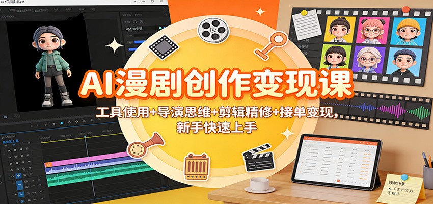 AI漫剧创作变现课：工具使用+导演思维+剪辑精修+接单变现，新手快速上手-宇文网创
