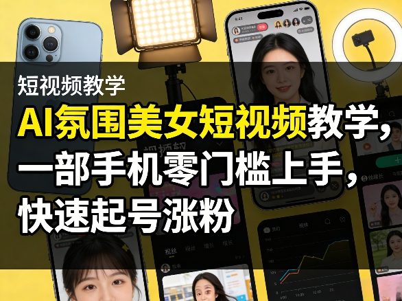 AI氛围美女短视频教学，一部手机零门槛上手，快速起号涨粉-宇文网创