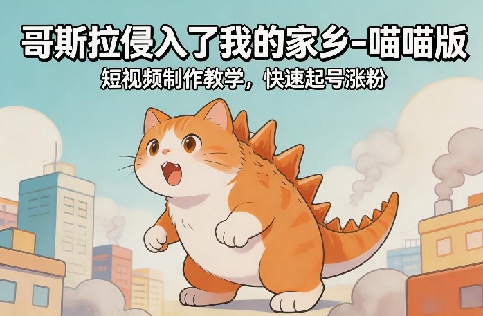 哥斯拉侵入了我的家乡–喵喵版短视频制作教学，快速起号涨粉-宇文网创