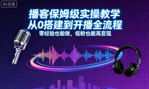 播客保姆级实操教学，从0搭建到开播全流程，零经验也能做，低粉也能高变现-宇文网创