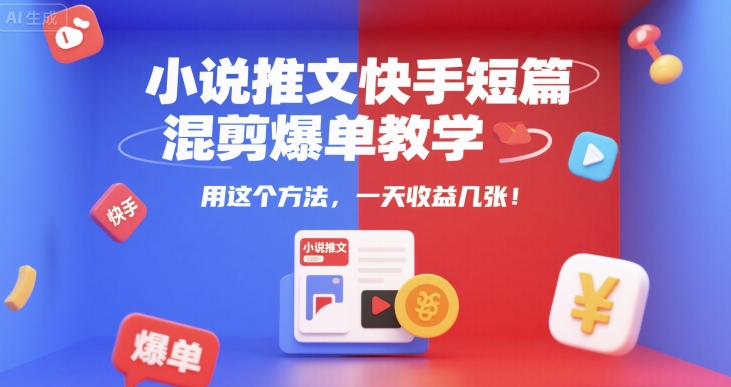 小说推文快手短篇混剪爆单教学，用这个方法，一天收益几张-宇文网创