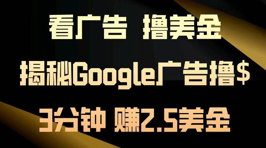 （13114期）看广告，撸美金！3分钟赚2.5美金！日入200美金不是梦！揭秘Google广告...-宇文网创