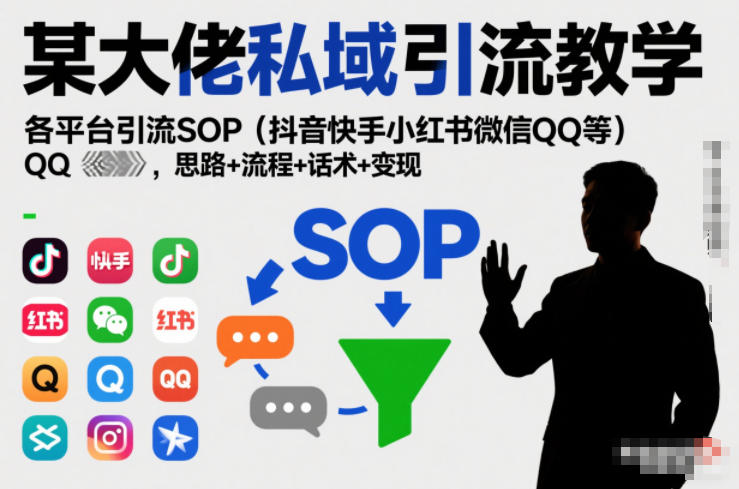 某大佬私域引流教学，各平台引流SOP（抖音快手小红书微信QQ等），思路+流程+话术+变现-宇文网创