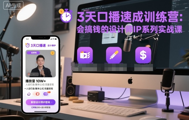 3天口播速成训练营，会搞钱的设计师IP系列实战课-宇文网创