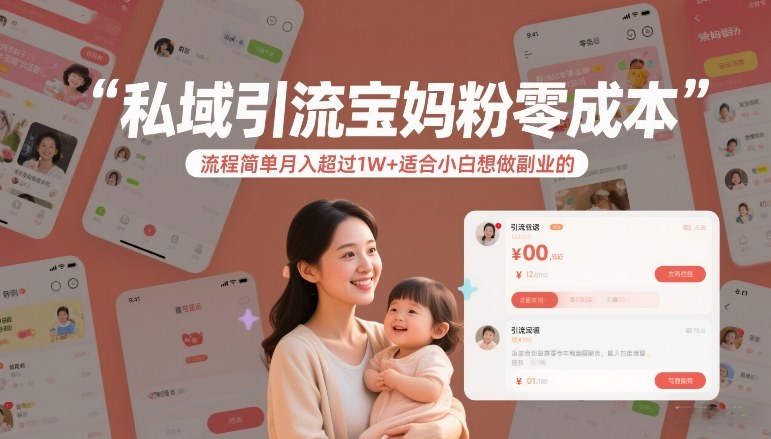 私域引流宝妈粉零成本流程简单月入超过1W+适合小白想做副业的-宇文网创