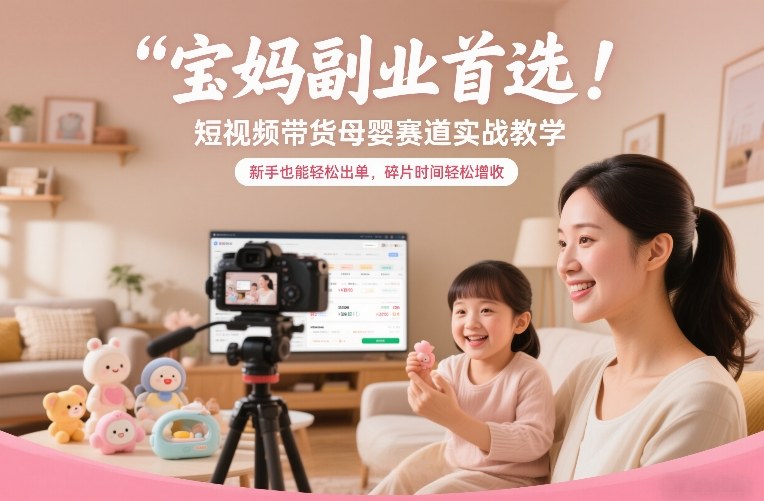 宝妈副业首选！短视频带货母婴赛道实战教学，新手也能轻松出单，碎片时间轻松增收-宇文网创
