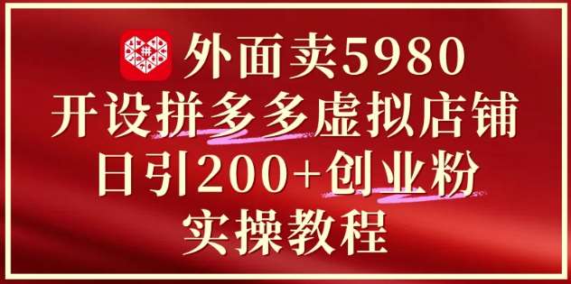 外面卖5980开设拼多多虚拟店铺：单日引流200+创业付费粉实战教程-宇文网创