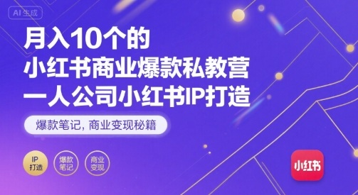 月入10个的小红书商业爆款私教营，一人公司小红书IP打造，爆款笔记，商业变现秘籍-宇文网创