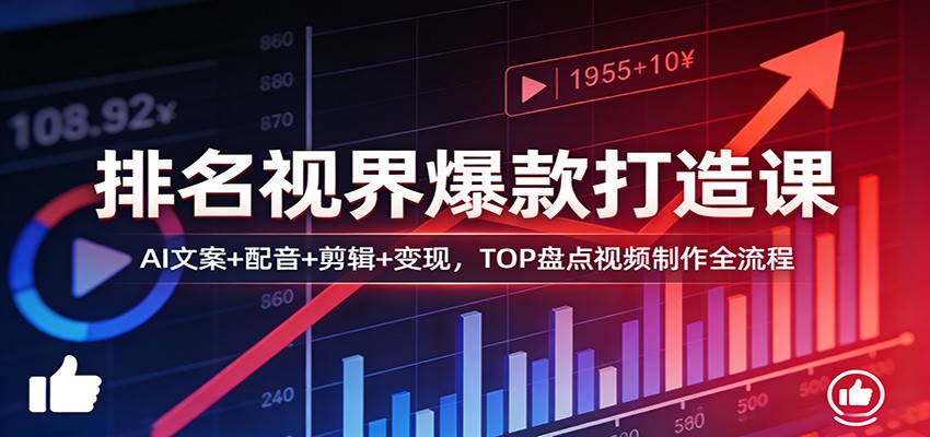 排名视界爆款打造课：AI文案+配音+剪辑+变现，TOP盘点视频制作全流程-宇文网创