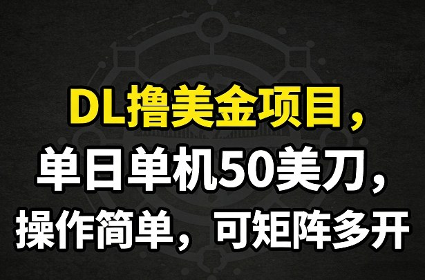 DL撸美金项目，单日单机50美刀，操作简单，可矩阵多开-宇文网创