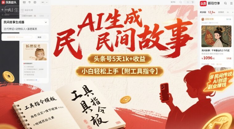 AI生成民间故事，头条号5天1k+，小白轻松上手【附工具指令】-宇文网创