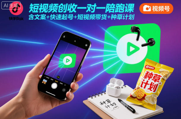 短视频创收一对一陪跑课，含文案+快速起号+短视频带货+种草计划-宇文网创