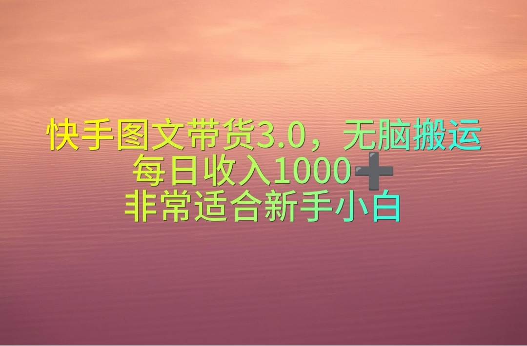 （10252期）快手图文带货3.0，无脑搬运，每日收入1000＋，非常适合新手小白-宇文网创