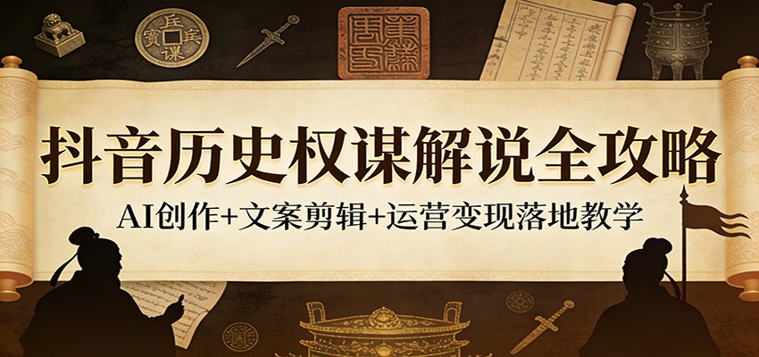 抖音历史权谋解说全攻略：AI创作+文案剪辑+运营变现落地教学-宇文网创