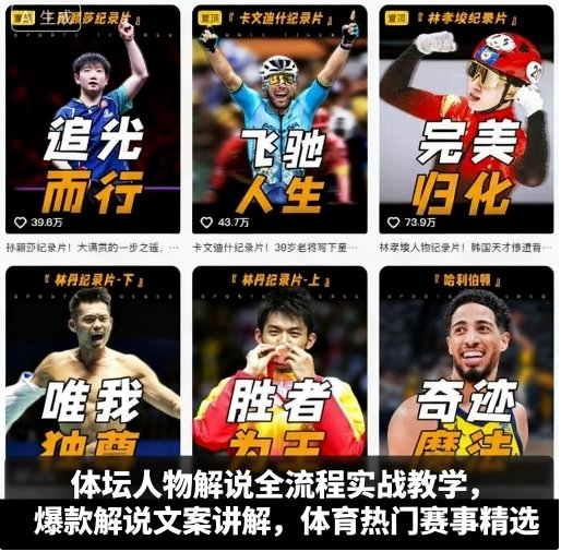 体坛人物解说全流程实战教学，爆款解说文案讲解，体育热门赛事精选-宇文网创