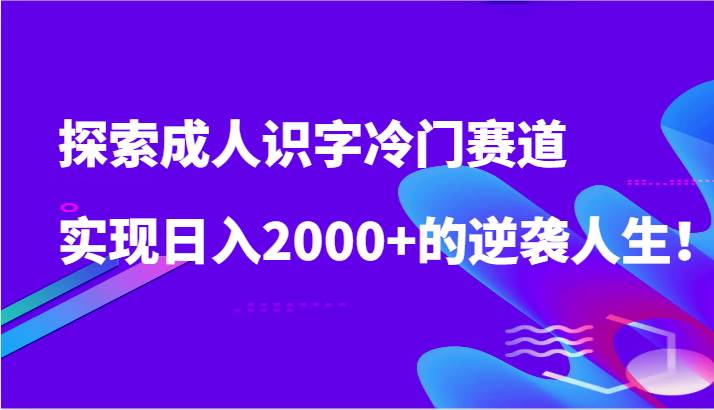 探索成人识字冷门赛道，实现日入2000+的逆袭人生！-宇文网创