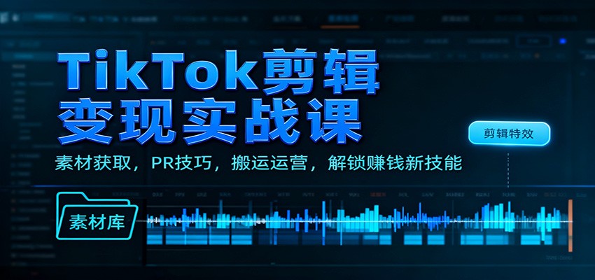 TikTok剪辑变现实战课：素材获取，PR技巧，搬运运营，解锁赚钱新技能-宇文网创