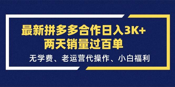 （11288期）最新拼多多合作日入3K+两天销量过百单，无学费、老运营代操作、小白福利-宇文网创