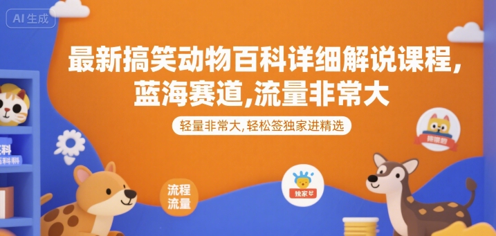 最新搞笑动物百科详细解说课程，蓝海赛道，流量非常大，轻松签独家进精选-宇文网创