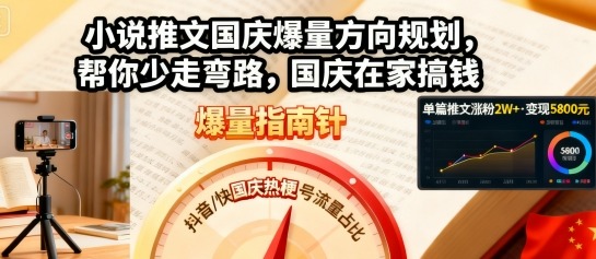 小说推文国庆爆量方向规划，帮你少走弯路，国庆在家搞钱-宇文网创