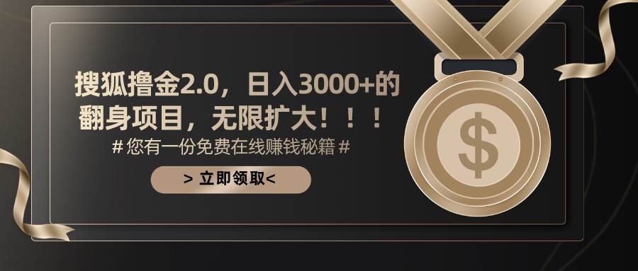 （11196期）搜狐撸金2.0日入3000+，可无限扩大的翻身项目-宇文网创