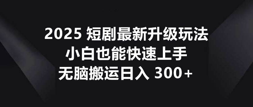 2025短剧最新升级玩法,小白也能快速上手,无脑搬运日入300+-宇文网创