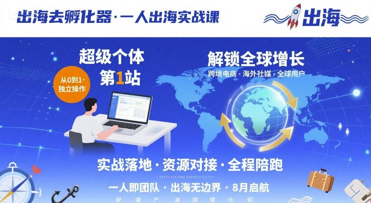 出海去孵化器，一人出海实战课，​超级个体第1站，解锁全球增长-宇文网创