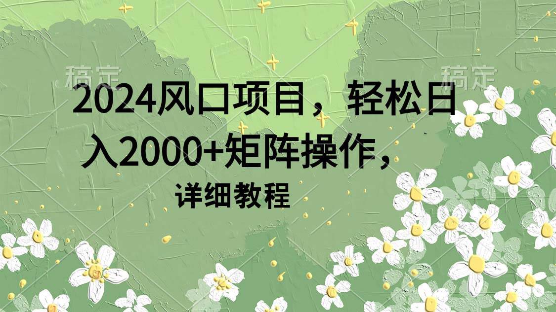 （9652期）2024风口项目，轻松日入2000+矩阵操作，详细教程-宇文网创