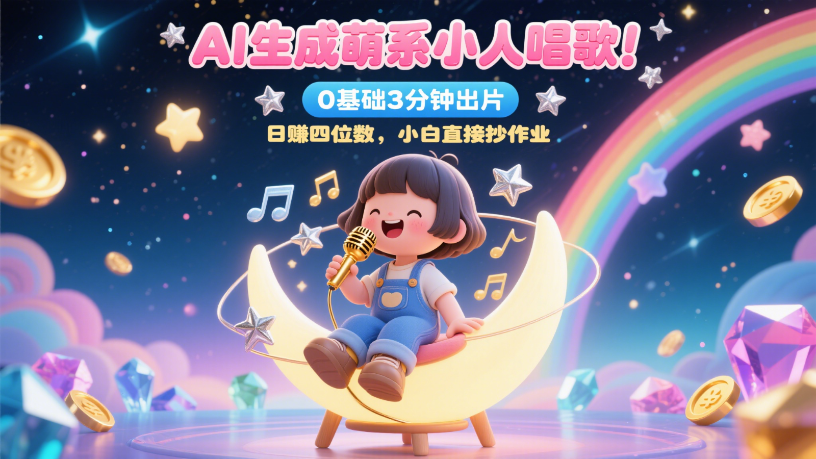 AI生成萌系小人唱歌！0基础3分钟出片，28个作品涨粉9万，日赚四位数，小白直接抄作业-宇文网创
