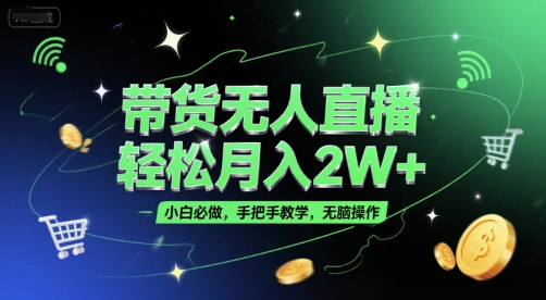 带货无人直播,轻松月入2W+,小白必做,手把手教学,无脑操作(附学习资料)-宇文网创