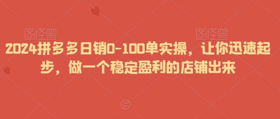 2024拼多多日销0-100单实操，让你迅速起步，做一个稳定盈利的店铺出来-宇文网创