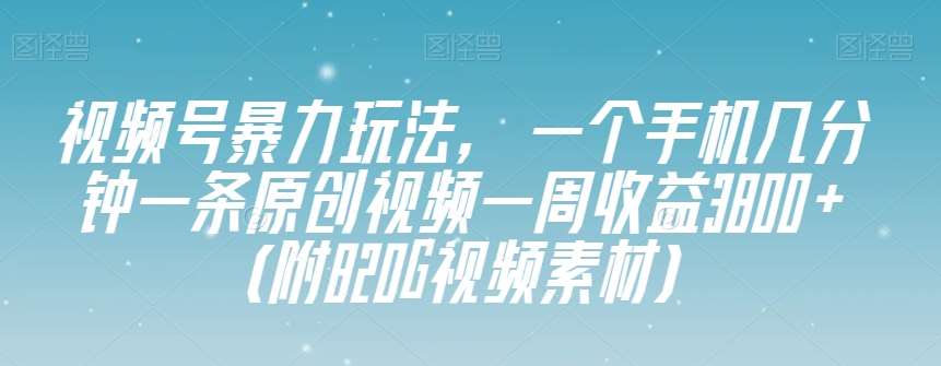 视频号暴力玩法，一个手机几分钟一条原创视频一周收益3800+（附820G视频素材）-宇文网创