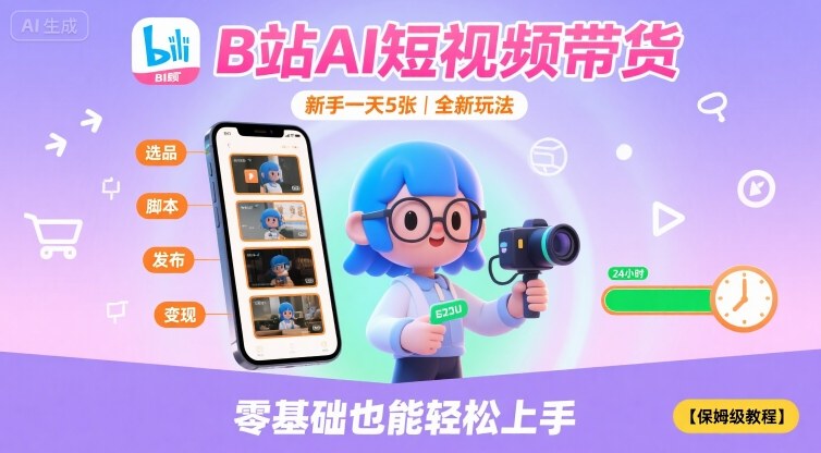 B站AI短视频带货，新手一天5张，全新玩法【保姆级教程】-宇文网创
