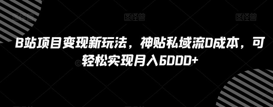 B站项目变现新玩法，神贴私域流0成本，可轻松实现月入6000+【揭秘】-宇文网创