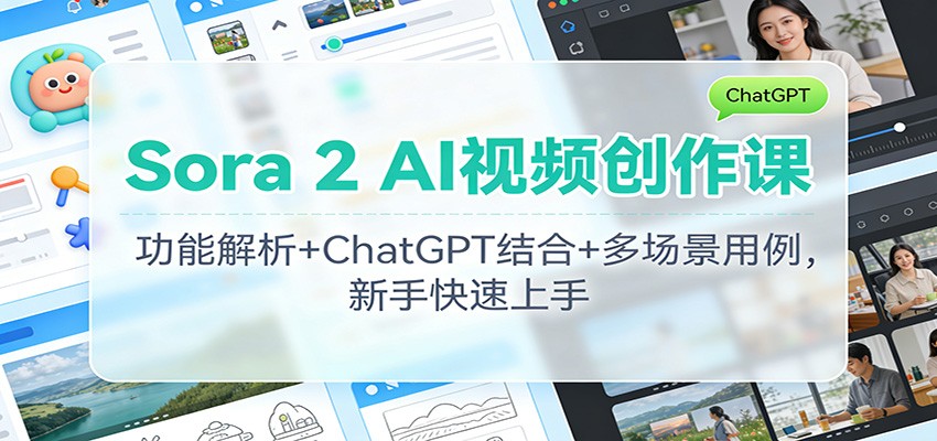 Sora 2 AI视频创作课：功能解析+ChatGPT结合+多场景用例，新手快速上手-宇文网创