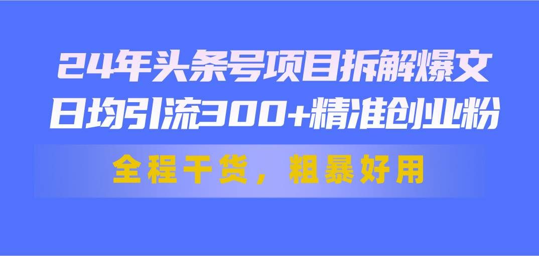 （11397期）24年头条号项目拆解爆文，日均引流300+精准创业粉，全程干货，粗暴好用-宇文网创