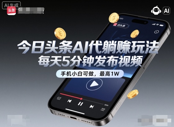 今日头条AI代躺賺玩法，每天5分钟发布视频，手机小白可做，最高1W+【揭秘】-宇文网创
