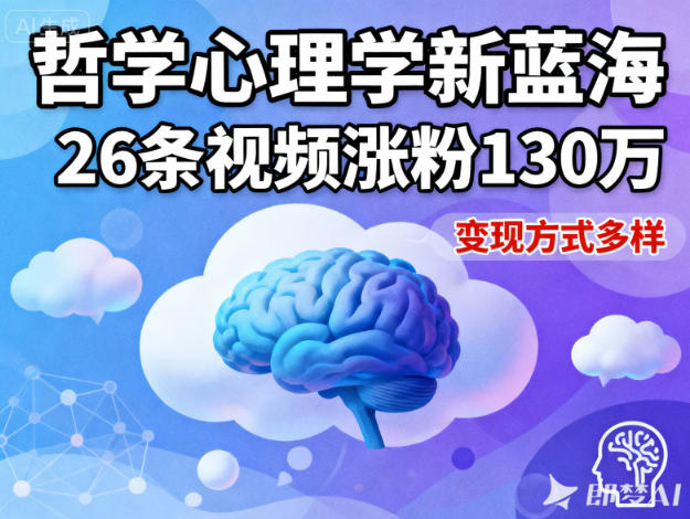 短视频新蓝海，哲学心理学赛道，26条视频涨粉130W，变现方式多样-宇文网创