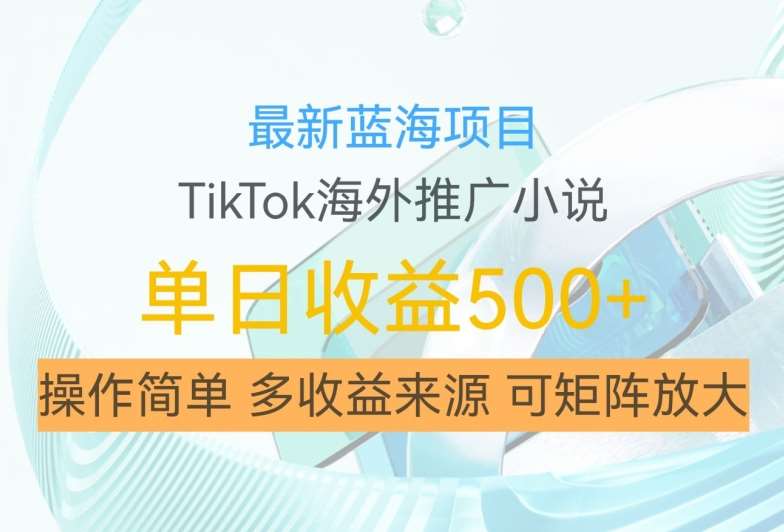最新蓝海项目，利用tiktok海外推广小说赚钱佣金，简单易学，日入500+，可矩阵放大【揭秘】-宇文网创