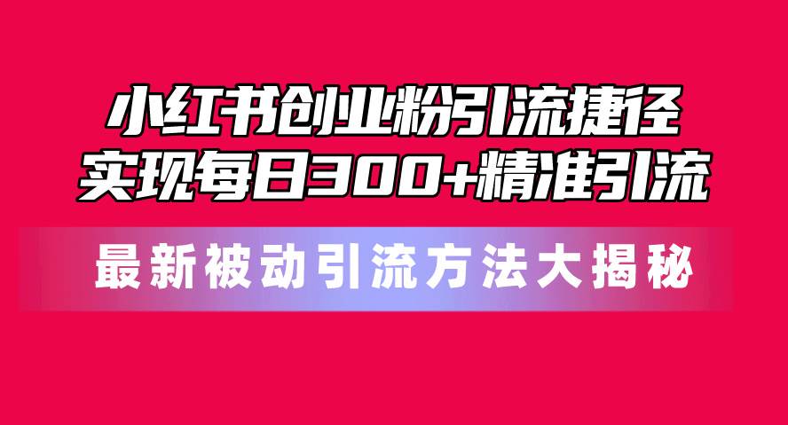 （10692期）小红书创业粉引流捷径！最新被动引流方法大揭秘，实现每日300+精准引流-宇文网创