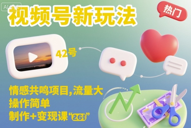 视频号新玩法，情感共鸣项目，流量大，操作简单，制作+变现课-宇文网创
