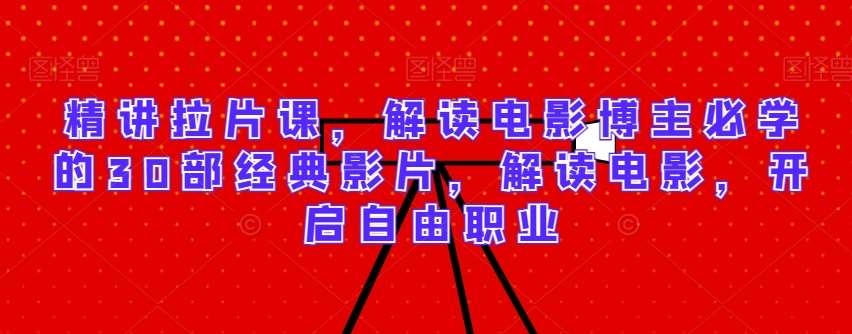 精讲拉片课，解读电影博主必学的30部经典影片，解读电影，开启自由职业-宇文网创