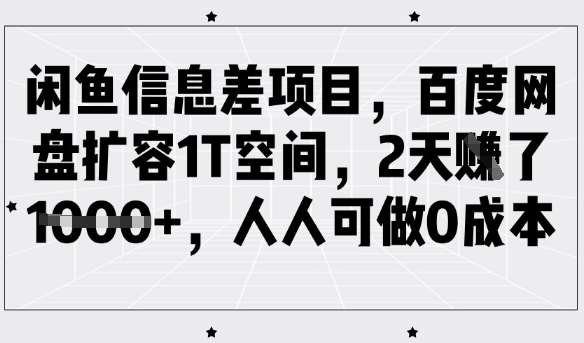 闲鱼信息差项目,百度网盘扩容1T空间,2天收益1k+,人人可做0成本-宇文网创