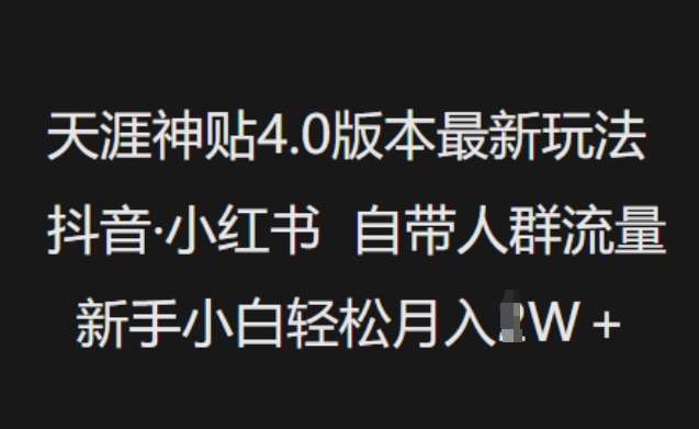 天涯神贴4.0版本最新玩法,抖音·小红书自带人群流量,新手小白轻松月入过W-宇文网创