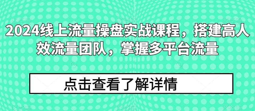 2024线上流量操盘实战课程，搭建高人效流量团队，掌握多平台流量-宇文网创