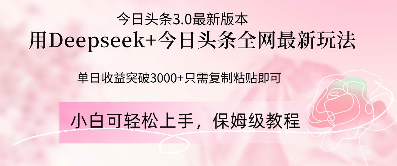 （14452期）Deepseek结合今日头条全网最新玩法，单日收益突破3000+，只需要简单的…-宇文网创