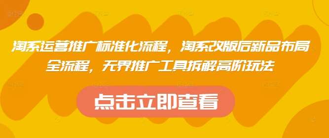 淘系运营推广标准化流程，​淘系改版后新品布局全流程，无界推广工具拆解高阶玩法-宇文网创